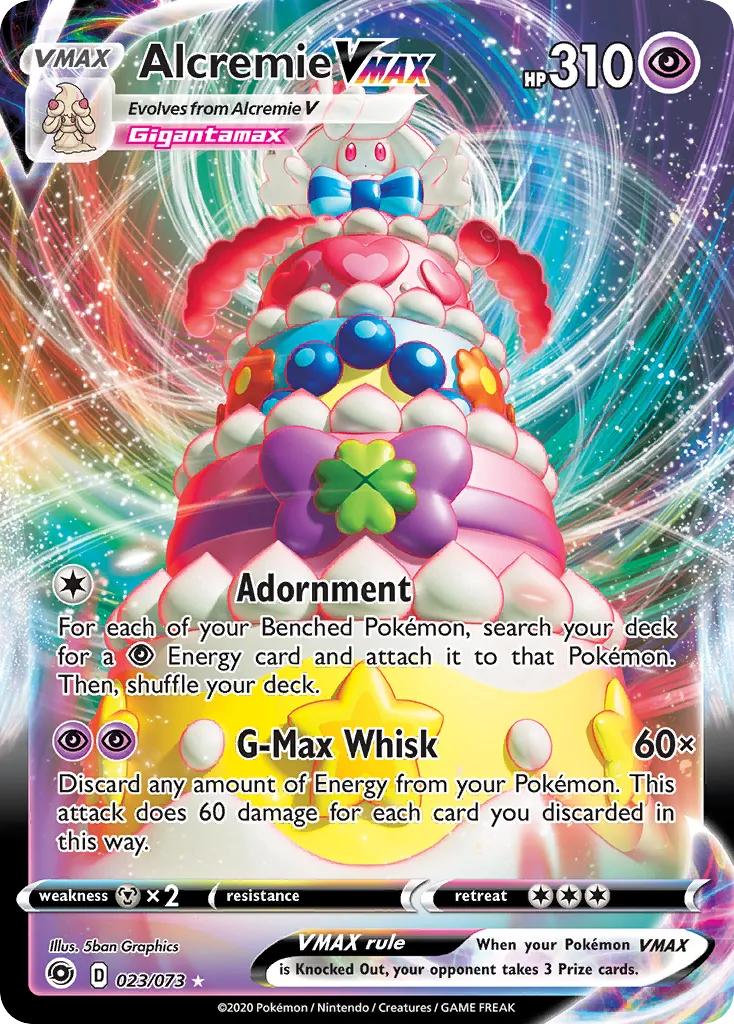 2020 Champion's Path Alcremie VMAX #23/73 Rare Holo VMAX card image
