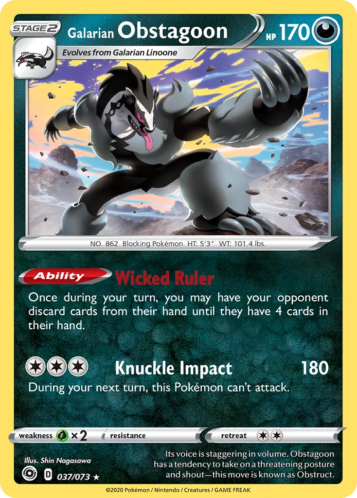 2020 Champion's Path Galarian Obstagoon #37/73 Rare Holo card image