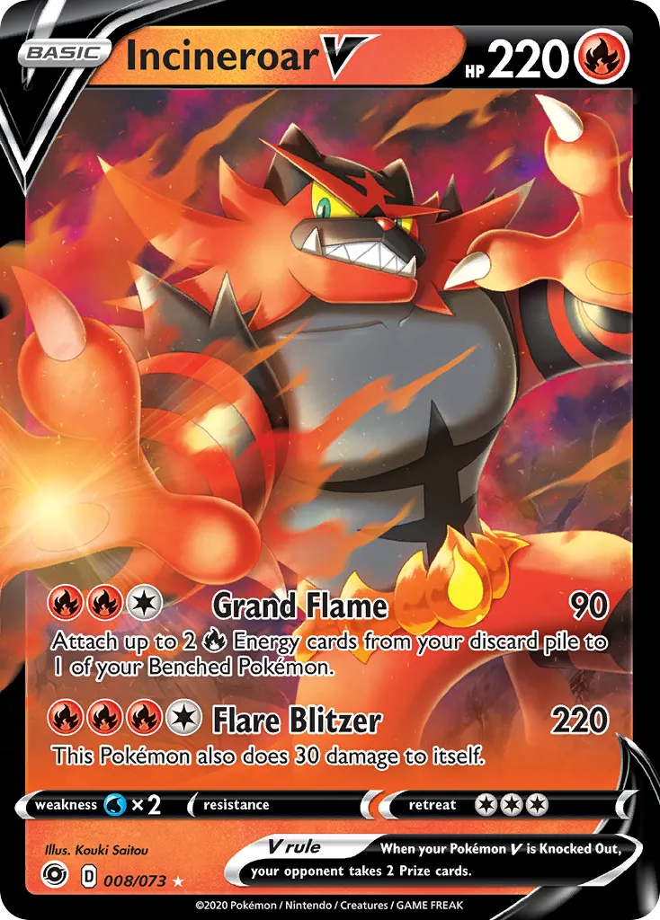 2020 Champion's Path Incineroar V #08/73 Rare Holo V card image