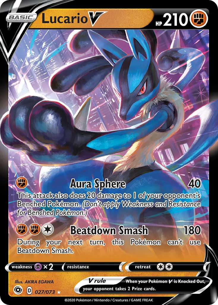 2020 Champion's Path Lucario V #27/73 Rare Holo V card image