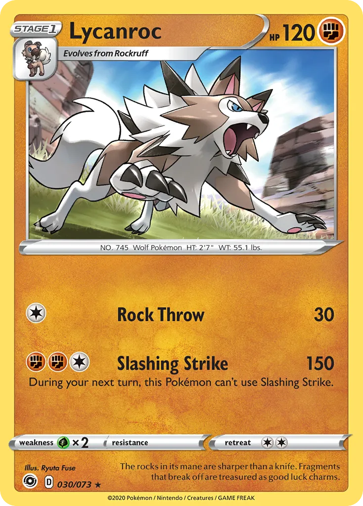 2020 Champion's Path Lycanroc #30/73 Rare Holo card image
