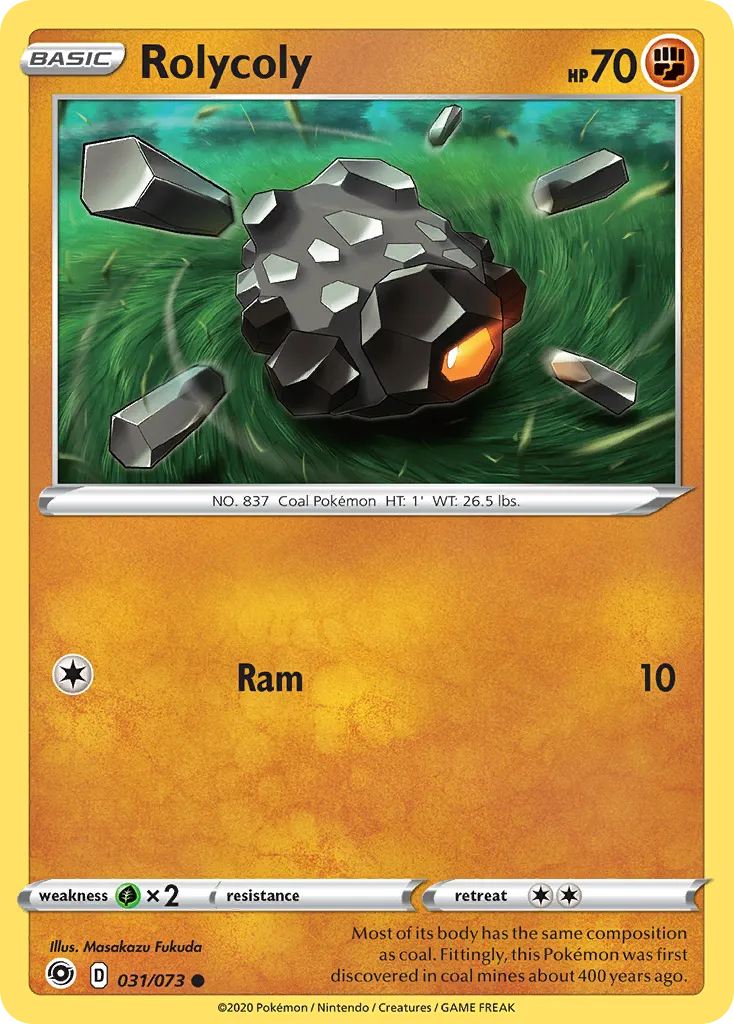 2020 Champion's Path Rolycoly Common #31/73 Common card image