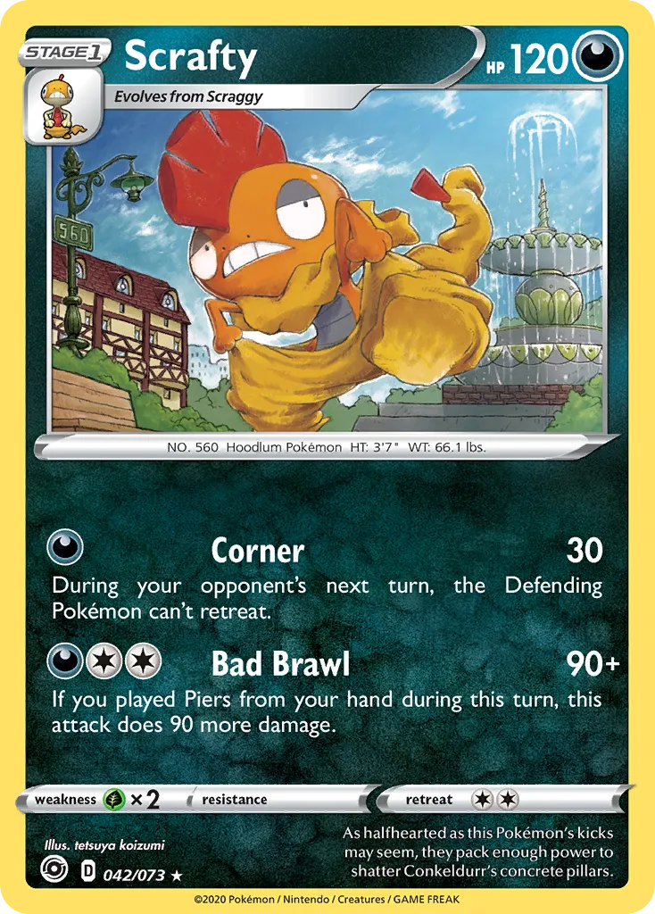 2020 Champion's Path Scrafty #42/73 Rare Holo card image