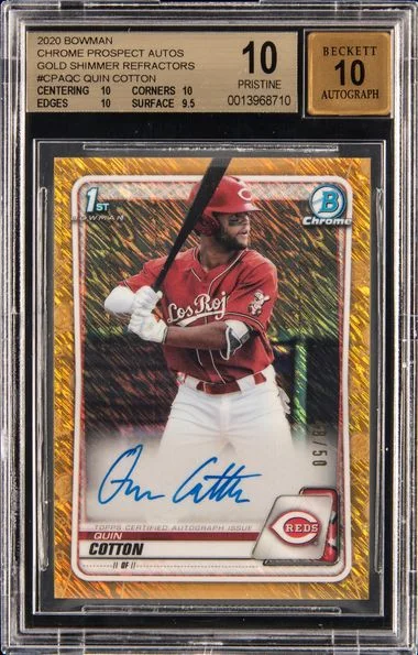 2020 Chrome Prospect Autographs Gold Shimmer Refractor Quin Cotton #CPA-QC card image