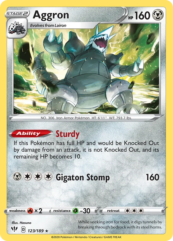 2020 Darkness Ablaze Aggron #123/189 Rare Holo card image