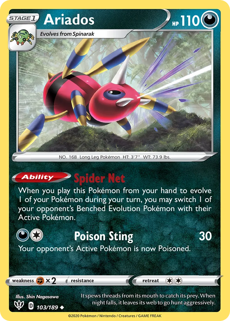 2020 Darkness Ablaze Ariados #103/189 Uncommon card image