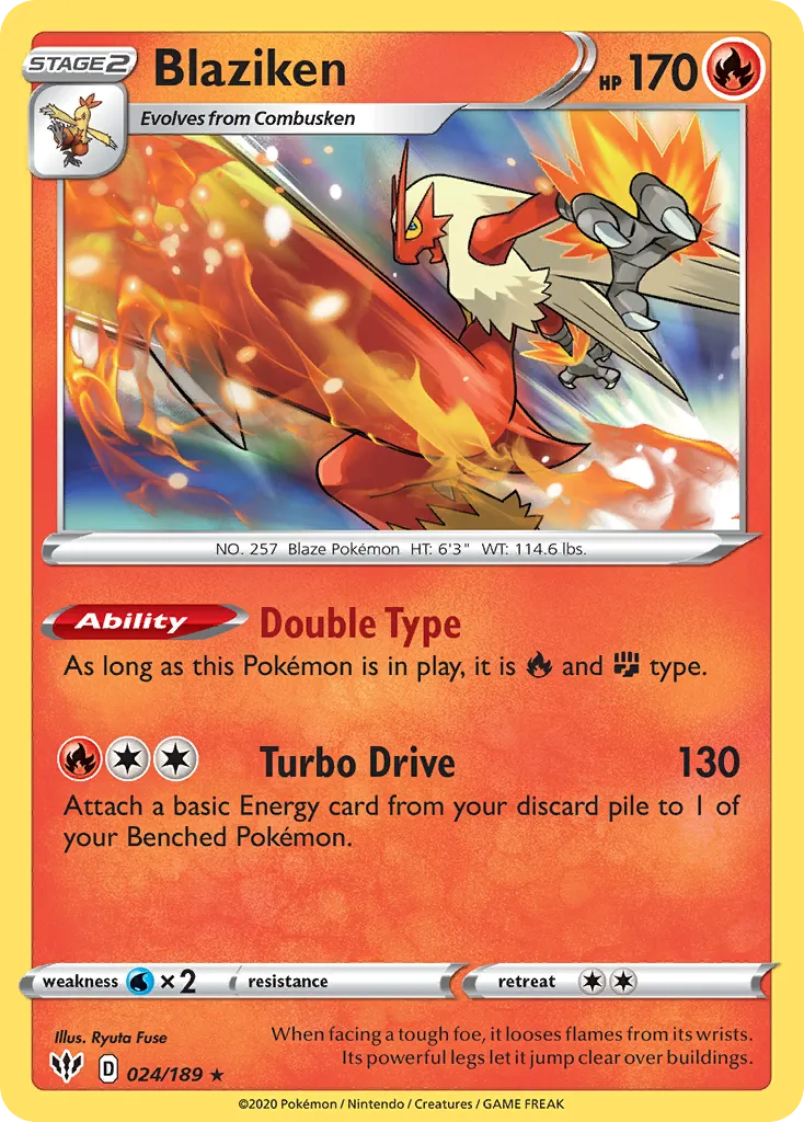 2020 Darkness Ablaze Blaziken #024/189 Rare Holo card image