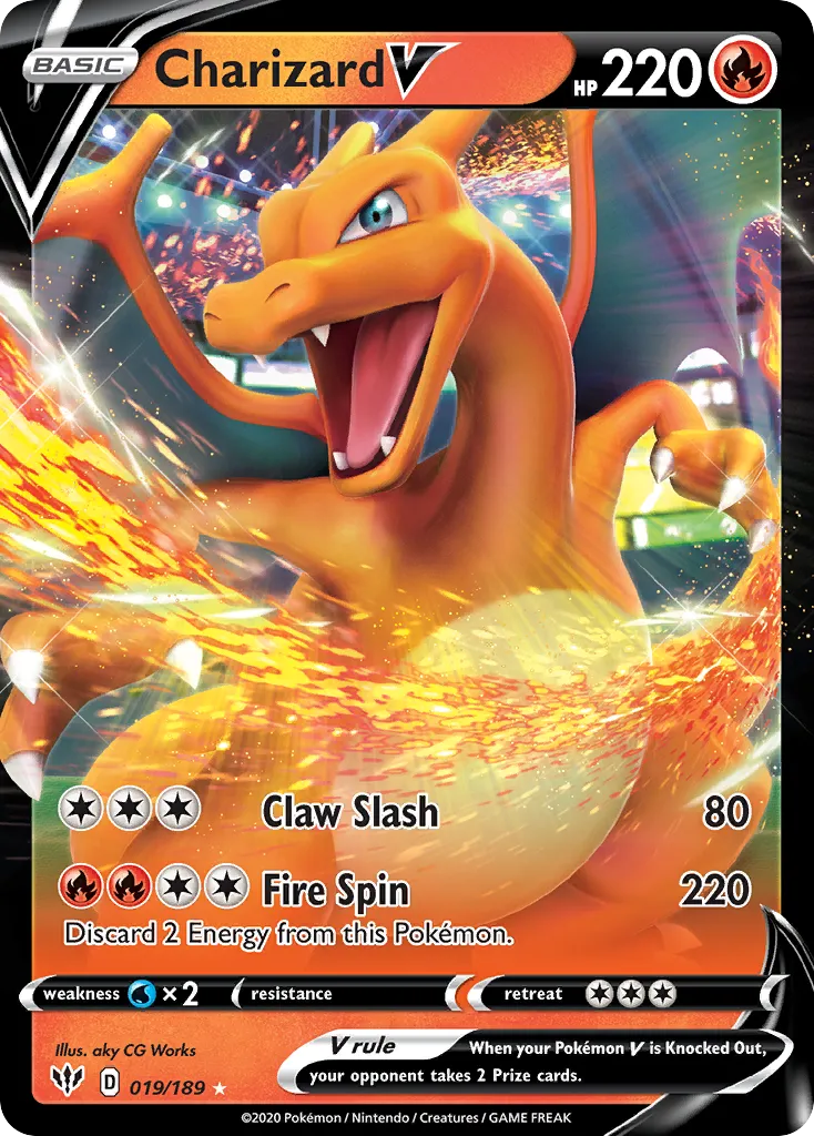 2020 Darkness Ablaze Charizard V #019/189 Rare Holo V card image