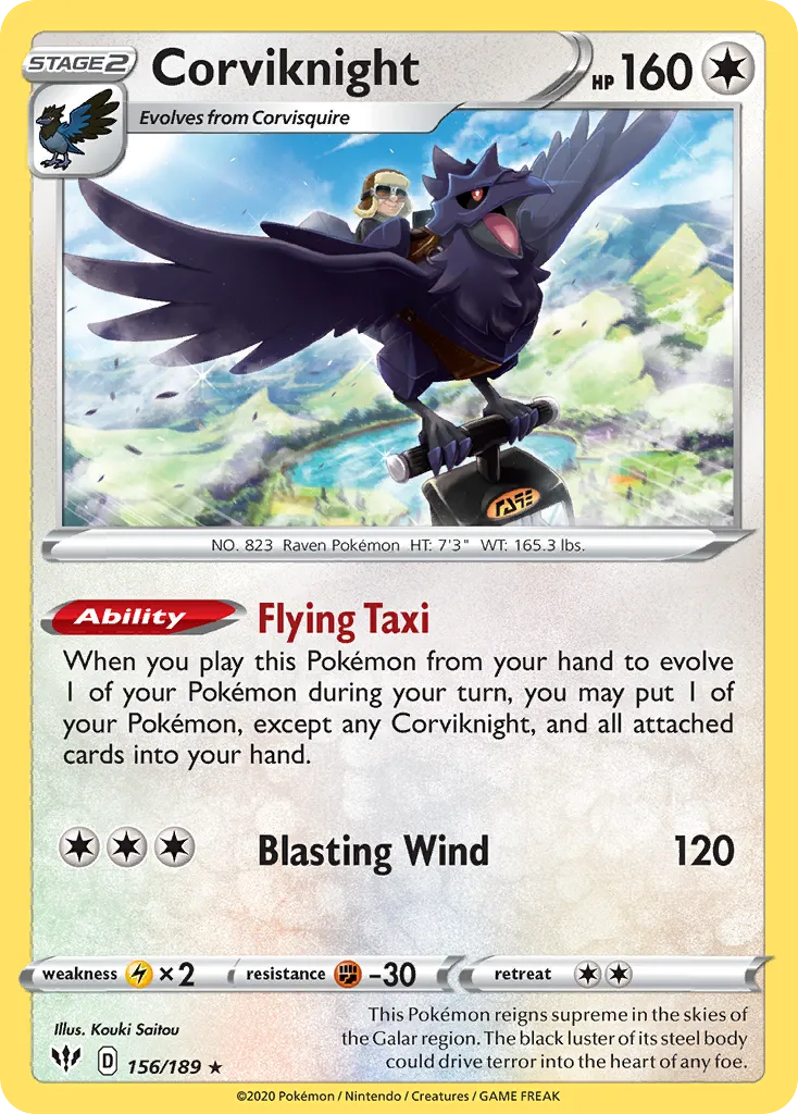 2020 Darkness Ablaze Corviknight #156/189 Rare Holo card image