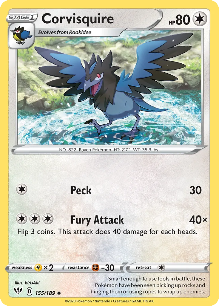 2020 Darkness Ablaze Corvisquire Uncommon #155/189 Uncommon card image