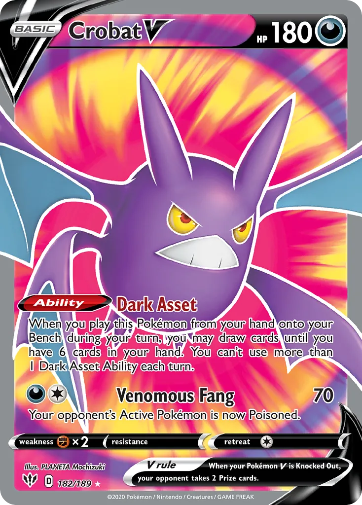 2020 Darkness Ablaze Crobat V #104/189 Rare Holo V card image
