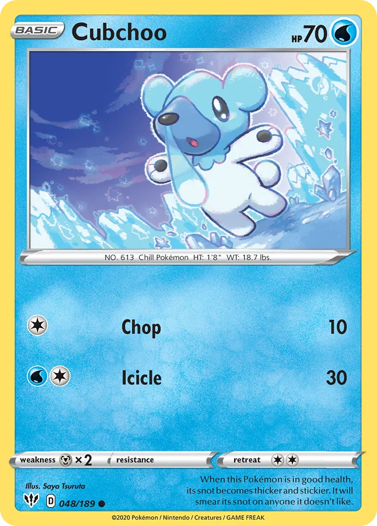 2020 Darkness Ablaze Cubchoo Common #048/189 Common card image