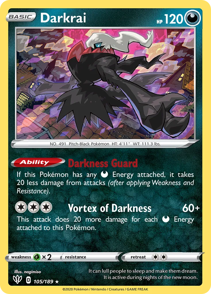2020 Darkness Ablaze Darkrai #105/189 Rare Holo card image