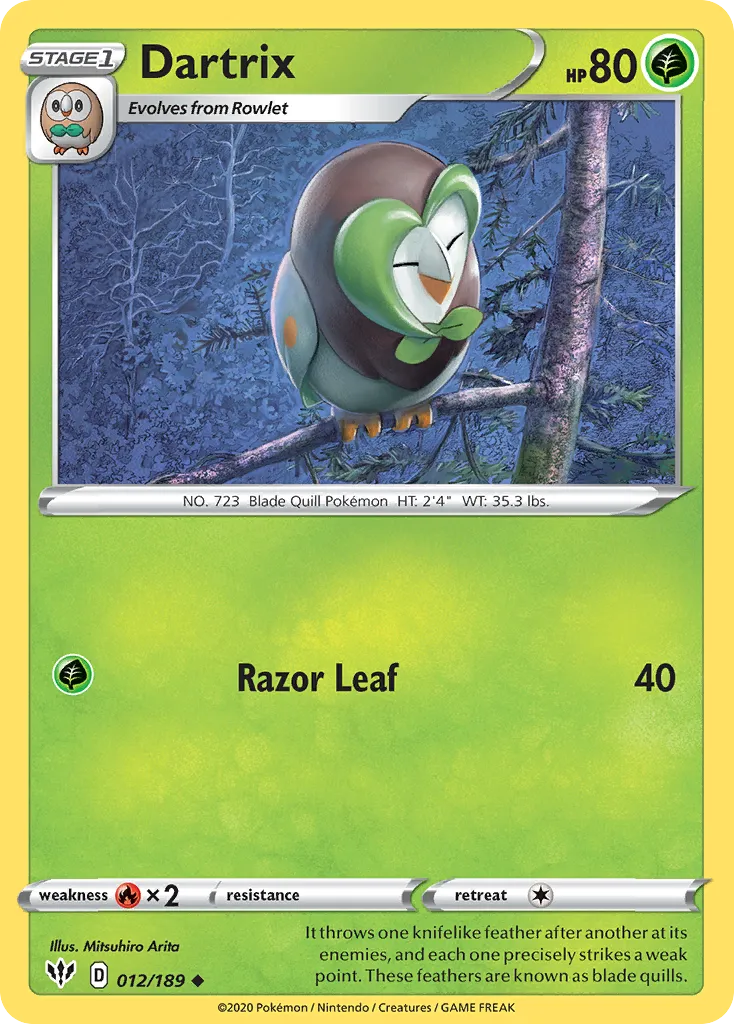 2020 Darkness Ablaze Dartrix Uncommon #012/189 Uncommon card image