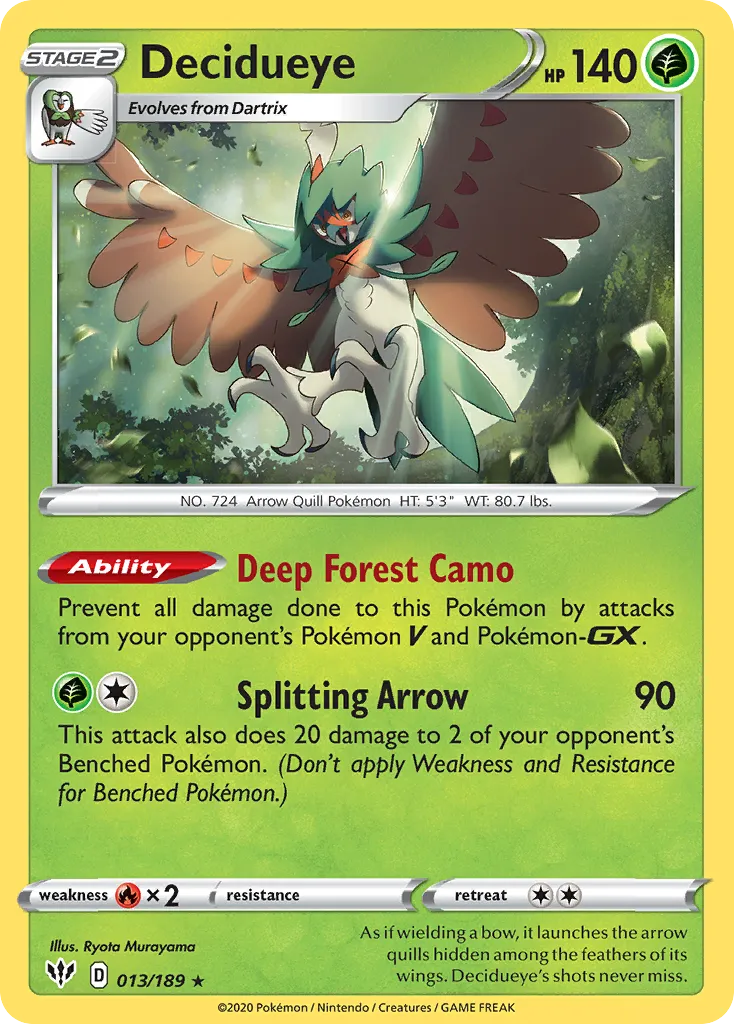 2020 Darkness Ablaze Decidueye #013/189 Rare Holo card image