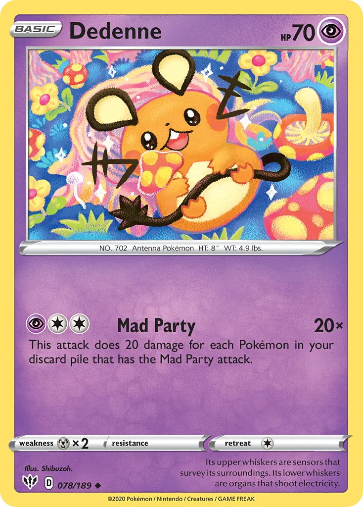 2020 Darkness Ablaze Dedenne Uncommon #078/189 Uncommon card image