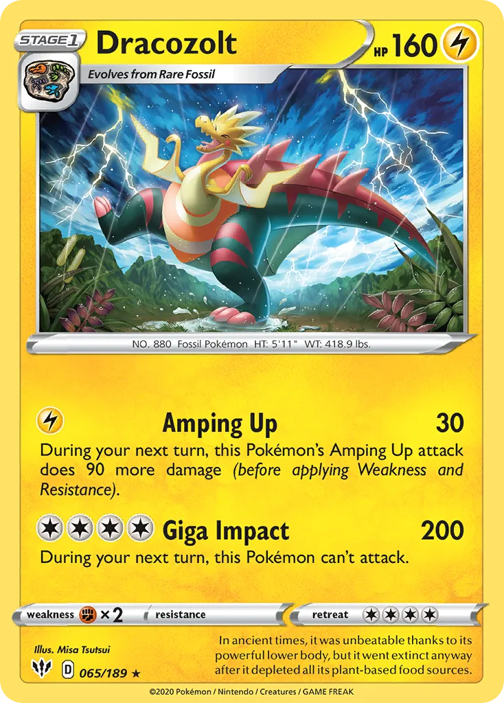 2020 Darkness Ablaze Dracozolt #065/189 Rare card image