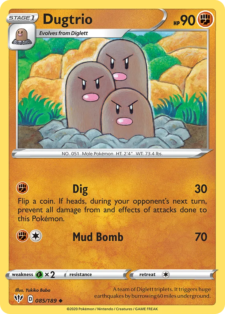 2020 Darkness Ablaze Dugtrio Uncommon #085/189 Uncommon card image