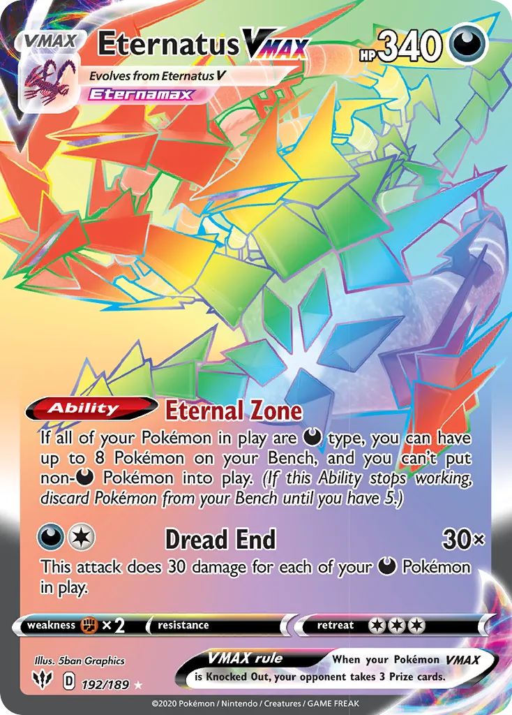 2020 Darkness Ablaze Eternatus VMAX #192/189 Rare Rainbow card image