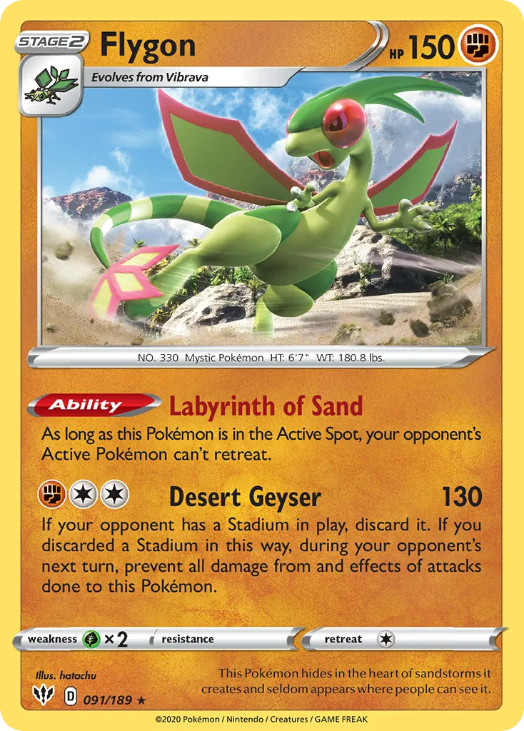 2020 Darkness Ablaze Flygon #091/189 Rare card image