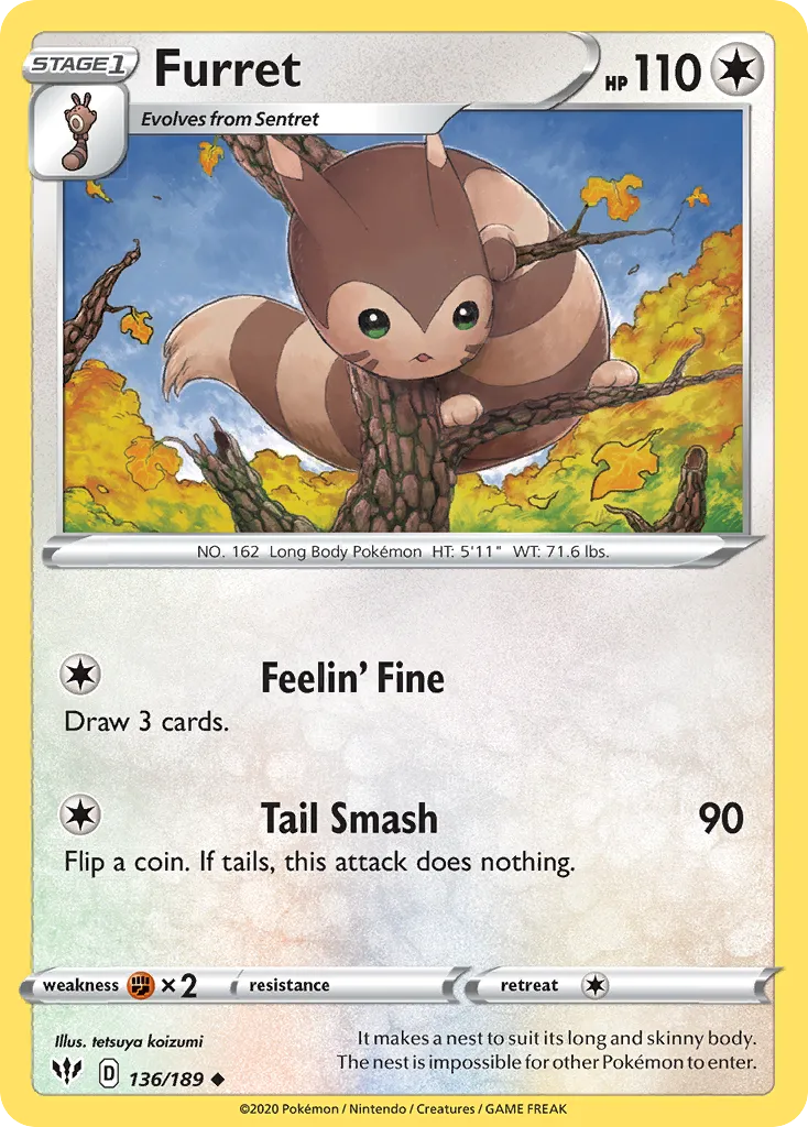 2020 Darkness Ablaze Furret #136/189 Uncommon card image