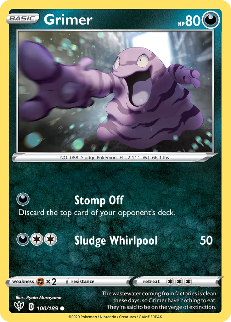 2020 Darkness Ablaze Grimer Common #100/189 Common card image