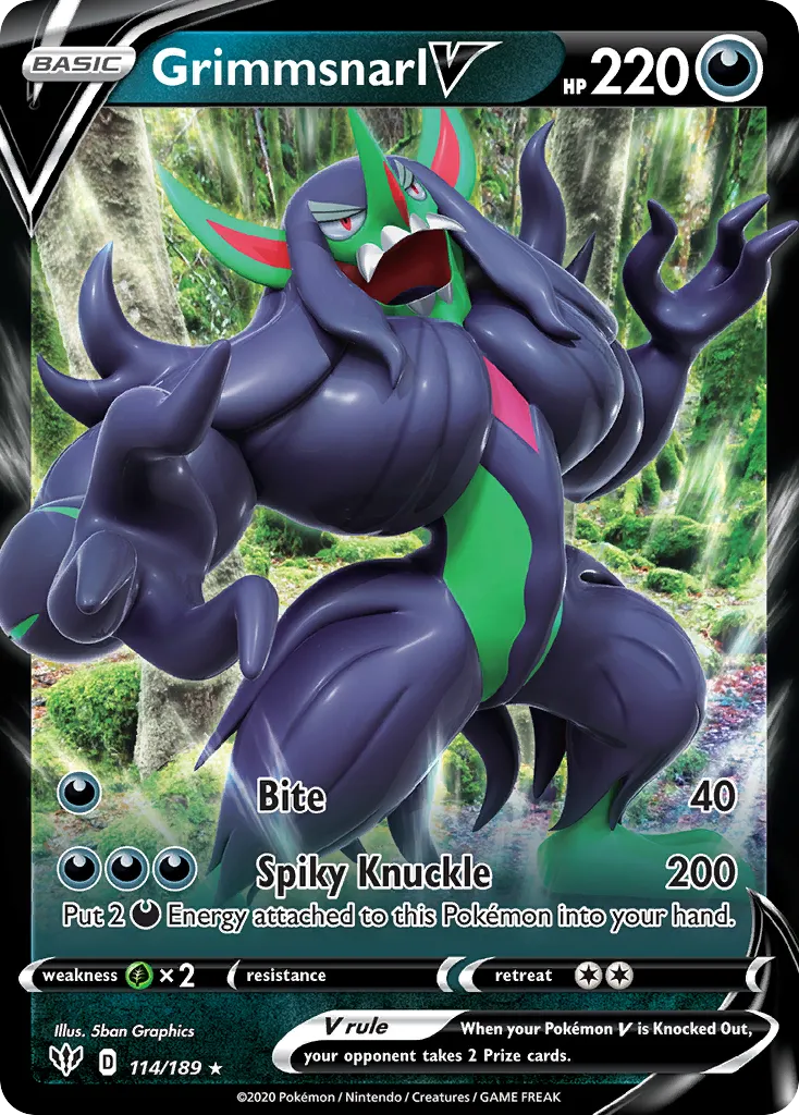 2020 Darkness Ablaze Grimmsnarl V #114/189 Rare Holo V card image