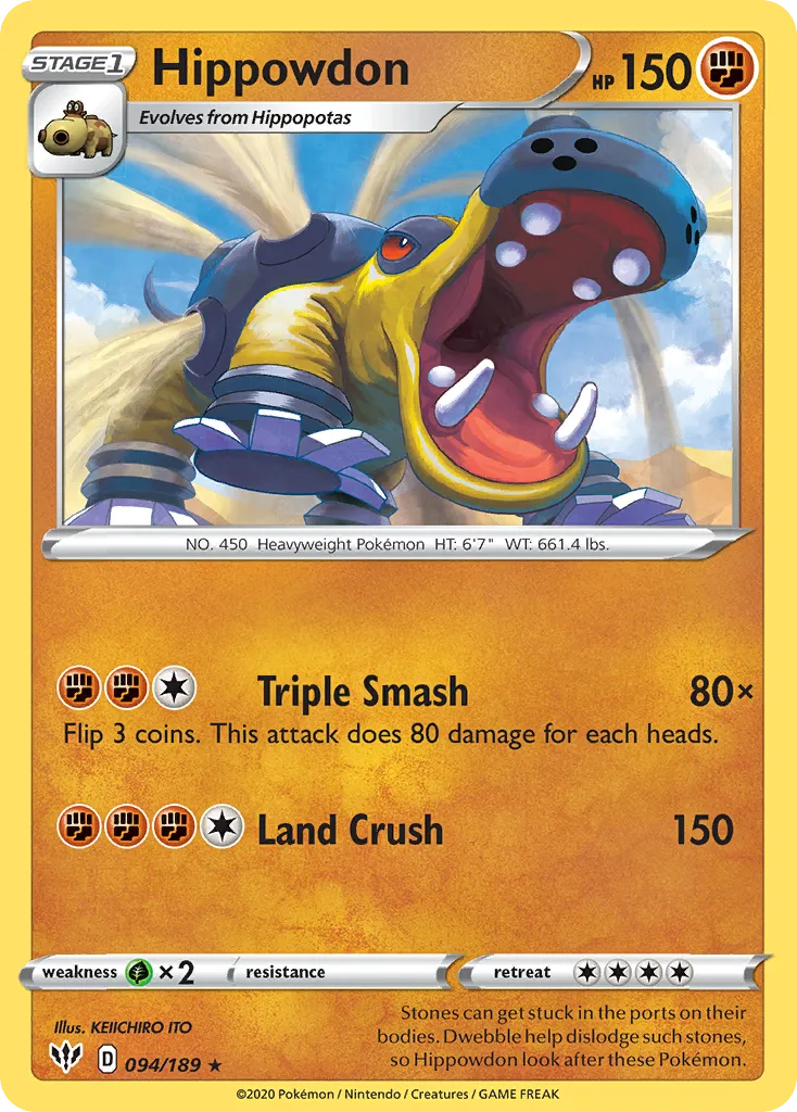 2020 Darkness Ablaze Hippowdon #094/189 Rare card image