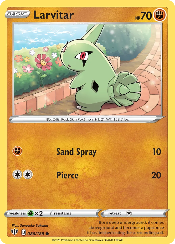 2020 Darkness Ablaze Larvitar Common #086/189 Common card image