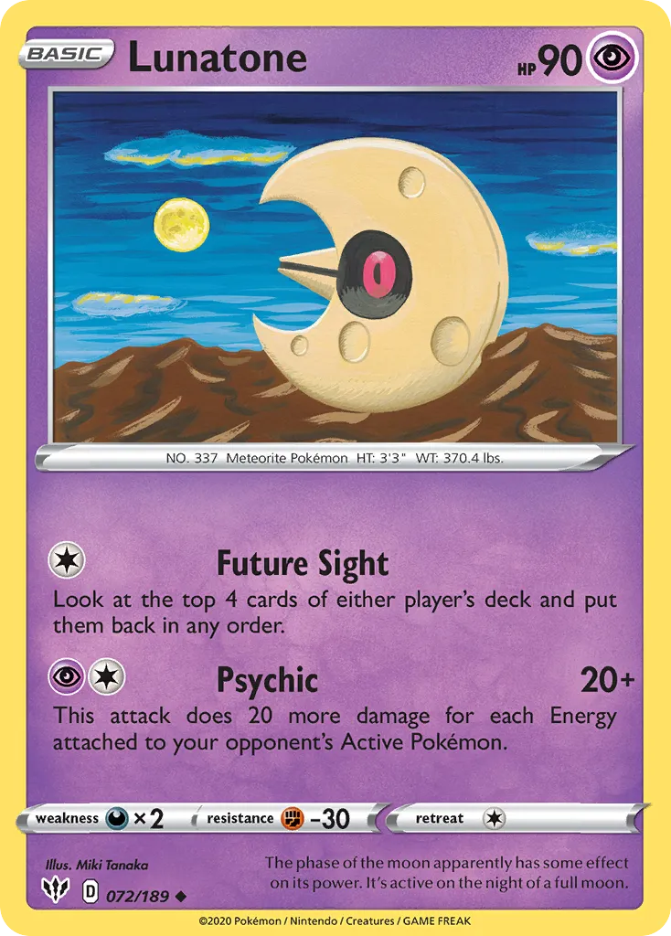 2020 Darkness Ablaze Lunatone #072/189 Uncommon card image
