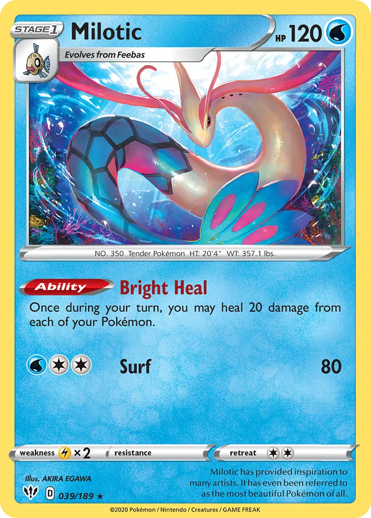 2020 Darkness Ablaze Milotic #039/189 Rare Holo card image