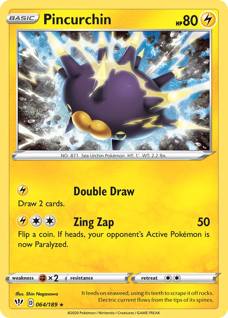 2020 Darkness Ablaze Pincurchin #064/189 Rare Holo card image