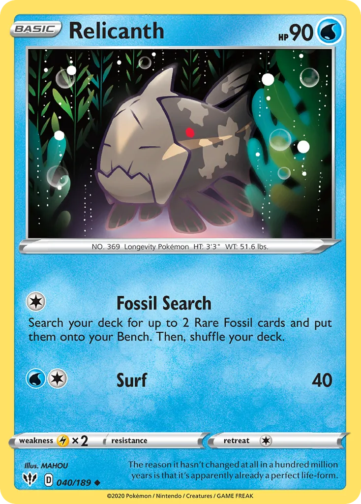 2020 Darkness Ablaze Relicanth Uncommon #040/189 Uncommon card image