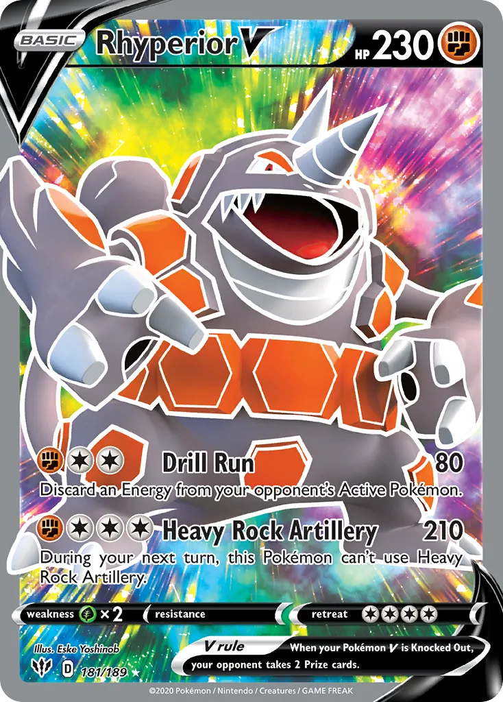 2020 Darkness Ablaze Rhyperior V #181/189 Rare Ultra card image