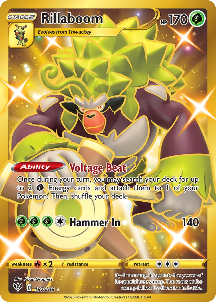2020 Darkness Ablaze Rillaboom #197/189 Rare Secret card image