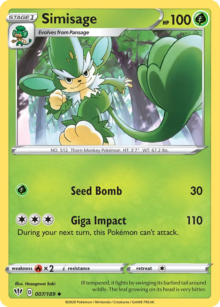 2020 Darkness Ablaze Simisage #007/189 Uncommon card image