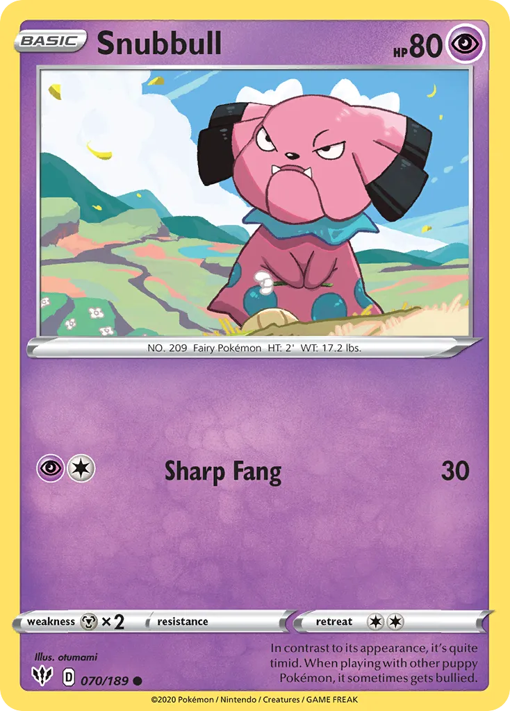 2020 Darkness Ablaze Snubbull #070/189 Common card image