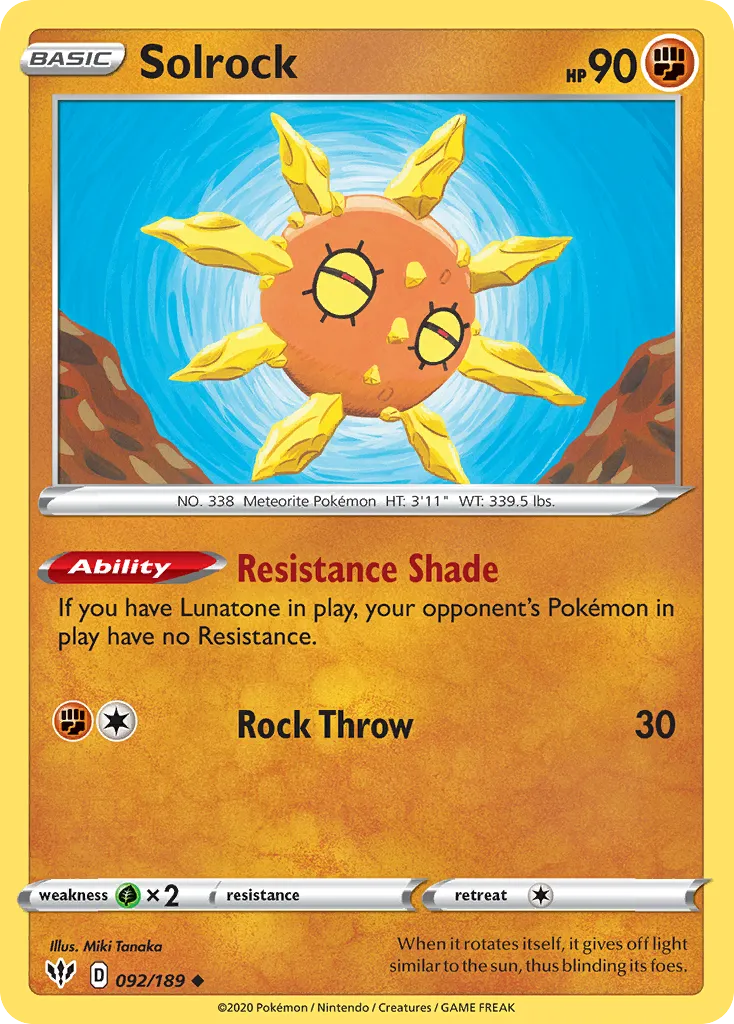2020 Darkness Ablaze Solrock Uncommon #092/189 Uncommon card image