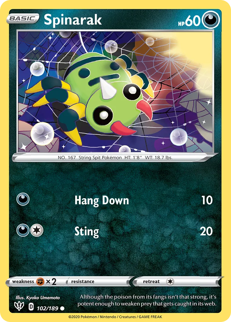 2020 Darkness Ablaze Spinarak Common #102/189 Common card image