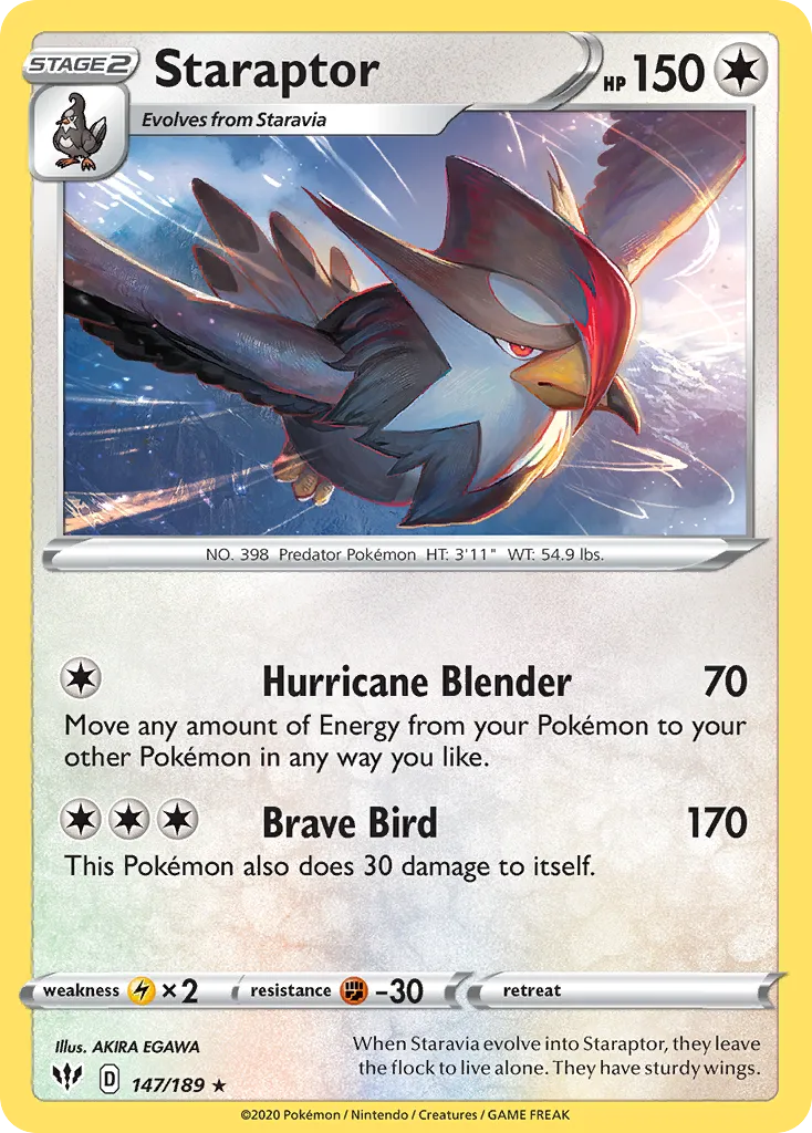 2020 Darkness Ablaze Staraptor #147/189 Rare card image
