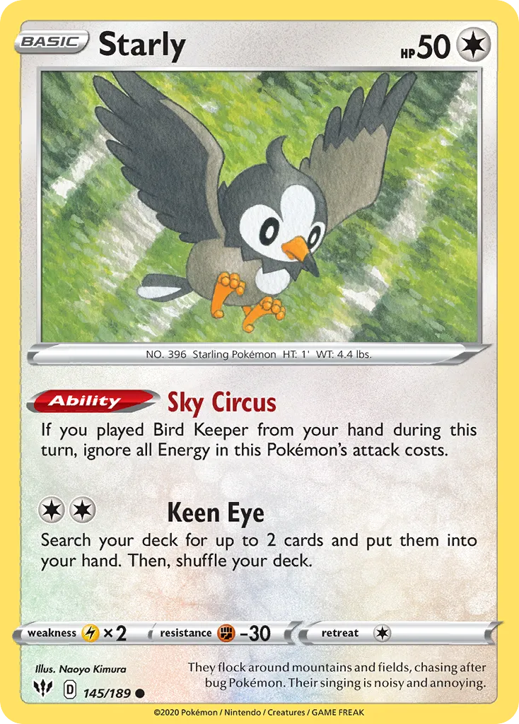 2020 Darkness Ablaze Starly Common #145/189 Common card image