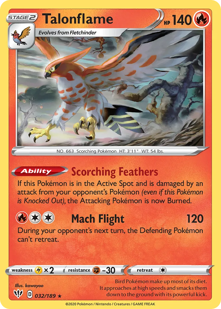 2020 Darkness Ablaze Talonflame #032/189 Rare card image