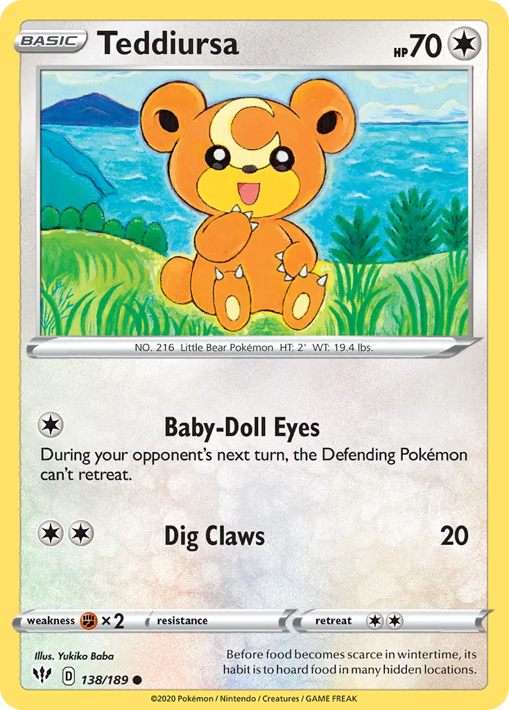 2020 Darkness Ablaze Teddiursa #138/189 Common card image