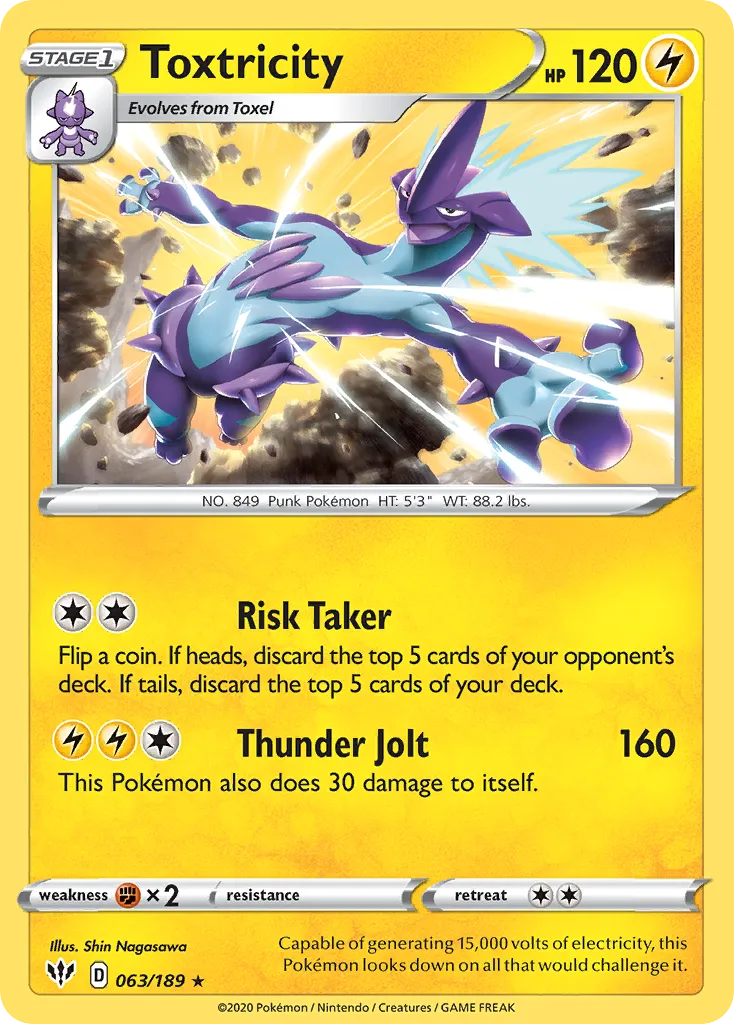 2020 Darkness Ablaze Toxtricity #063/189 Rare Holo card image