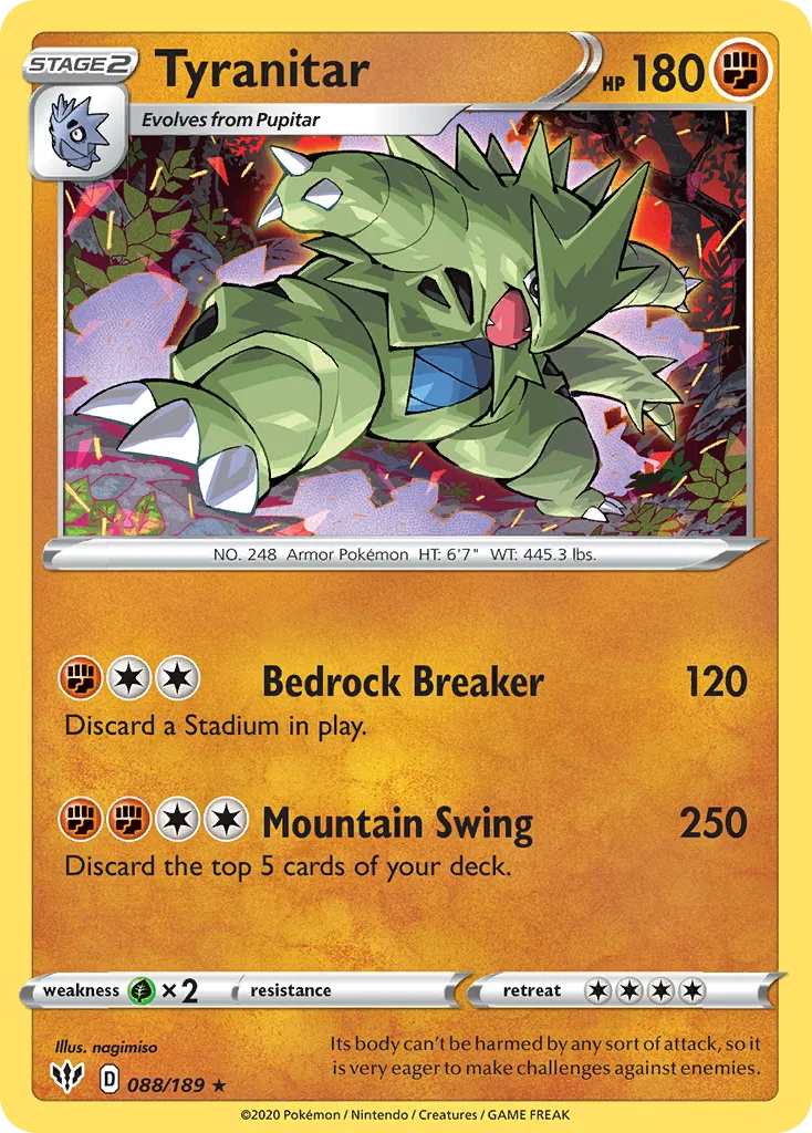 2020 Darkness Ablaze Tyranitar #088/189 Rare Holo card image