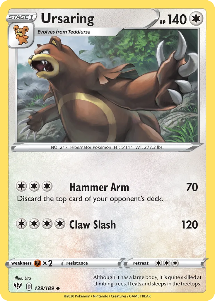 2020 Darkness Ablaze Ursaring Uncommon #139/189 Uncommon card image