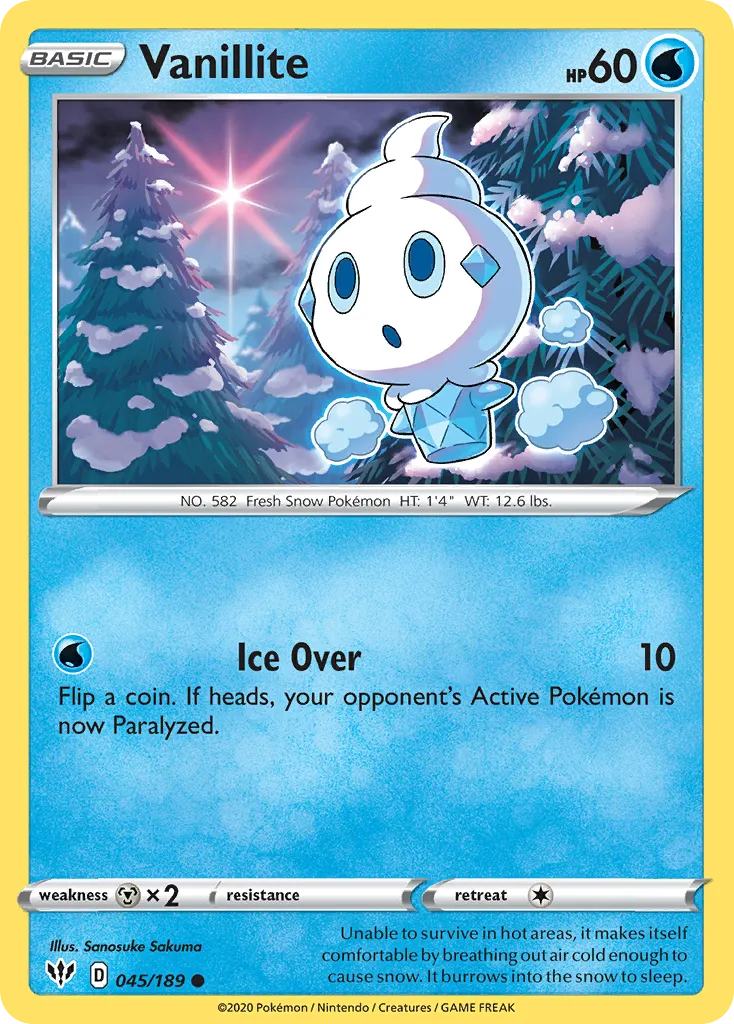 2020 Darkness Ablaze Vanillite Common #045/189 Common card image