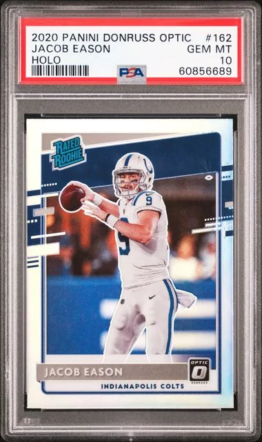 2020 Donruss Optic Jacob Eason Blue Hyper #162 card image