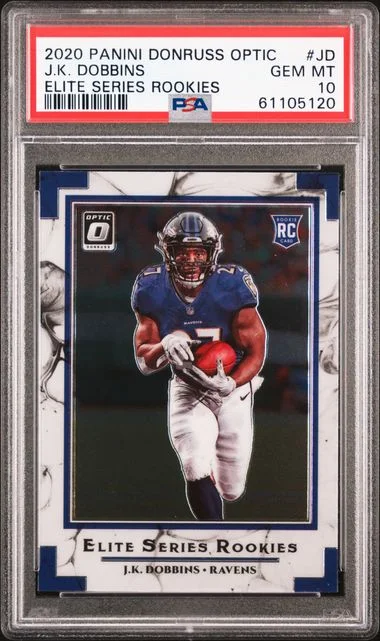 2020 Donruss Optic J.K. Dobbins Elite Series Rookies #ESR-JD card image