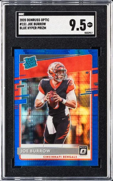 2020 Donruss Optic Joe Burrow Blue Hyper Prizm #151 card image